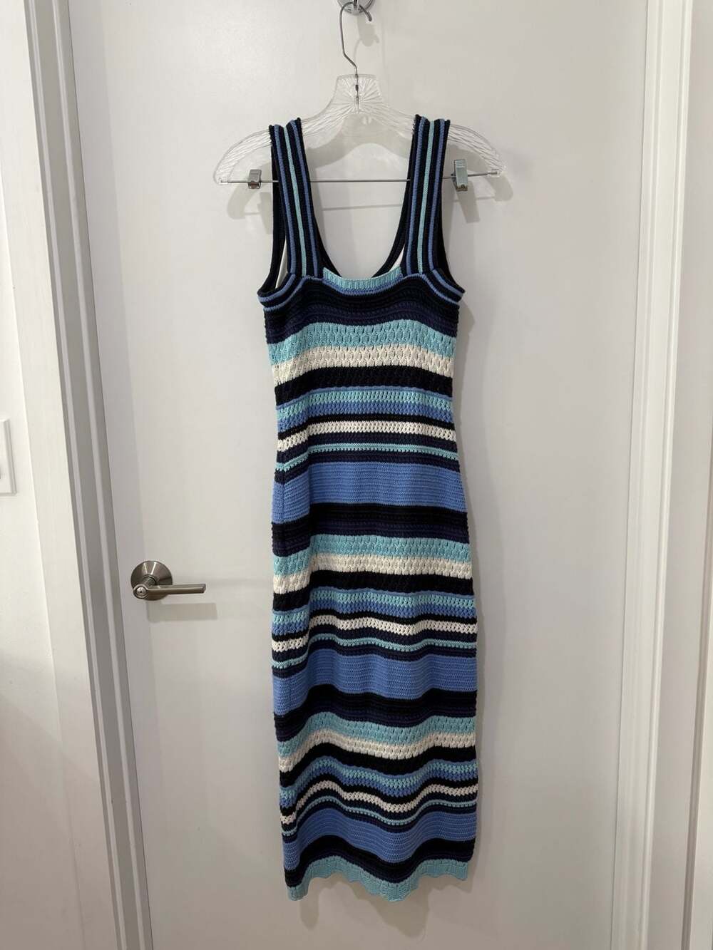Haute Hippie Style Women's Blue Multi-Color Striped Crochet Knit Sleeveless Body - Picture 2 of 10